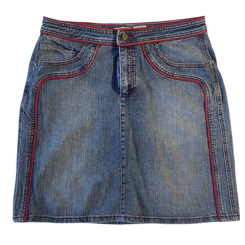 Vintage Crest Jeans Blue and Red A-Line Mini Skirt for Casual Wear